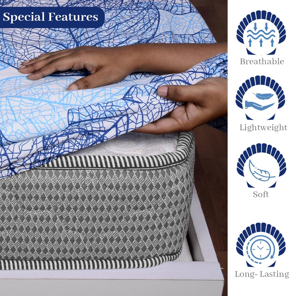 Double Bedsheet For Queen Size With 2 Pillow Covers - 60 X 78 Inches, Blue | All Around Elastic Fitted Soft, Lightweight & Breathable Cotton Bedsheet