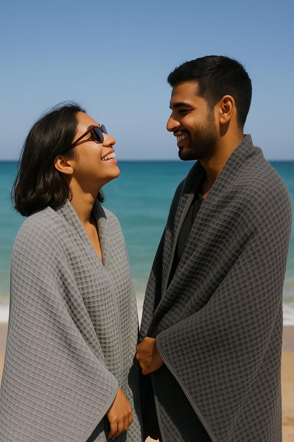 Drape&Luxe Gen-Z Towel Premium Waffle Cotton Bath Towel 1200 Gsm | Super Soft & High Absorbency Towel, Quick Drying Large Size Towels (Black & Grey) - Pack Of 2
