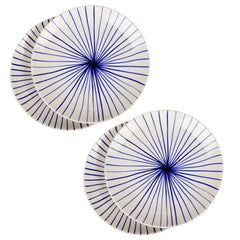 Ceramic Striped Dinner Serving Plates Set Of 4 - White & Blue, Diameter: 10 Inches | Ceramic Full Plates - Blue Kasa Line