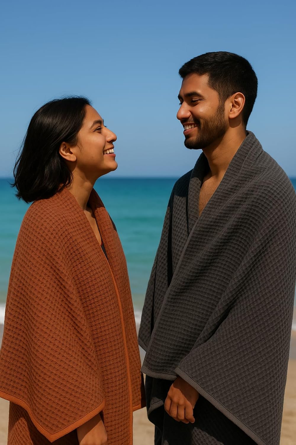 Drape&Luxe Gen-Z Towel Premium Waffle Cotton Bath Towel 1200 Gsm | Super Soft & High Absorbency Towel, Quick Drying Large Size Towels (Black & Brown) - Pack Of 2
