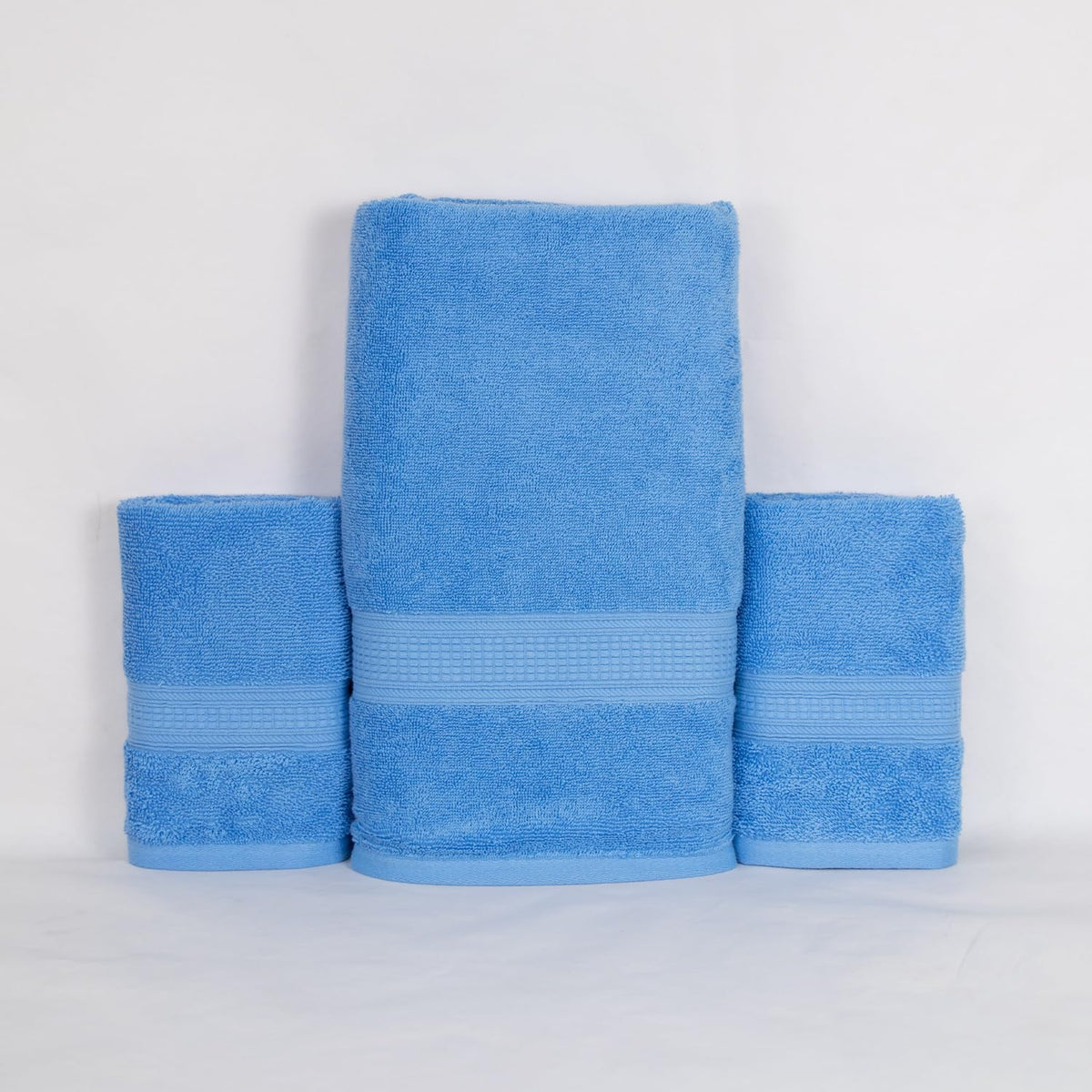 Rangoli 100% Cotton Fibre 1 Bath & 2 Hand Towel 900 Gsm | Highly Durable & Absorbent Towel | Skin-Friendly & Quick Drying Luxury Towels (Sky Blue) - Pack Of 3