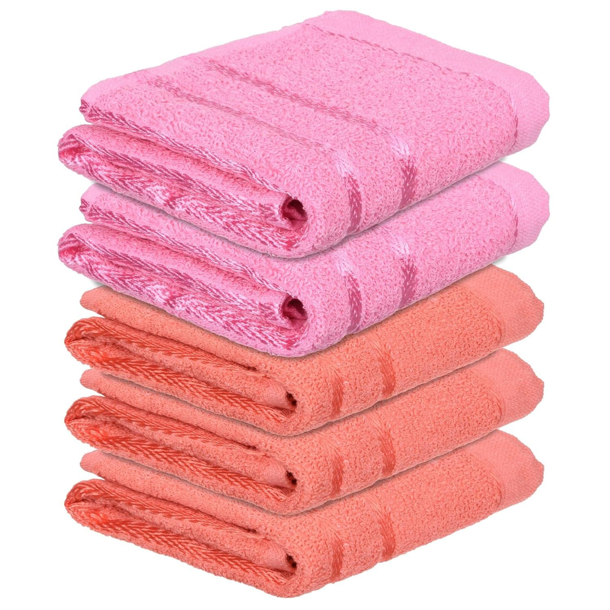 Kuber Industries Face Towel 1000 Gsm | Towels For Daily Use Workout Hand Towel | Lining Design | Pack Of 5 (Orange & Pink)