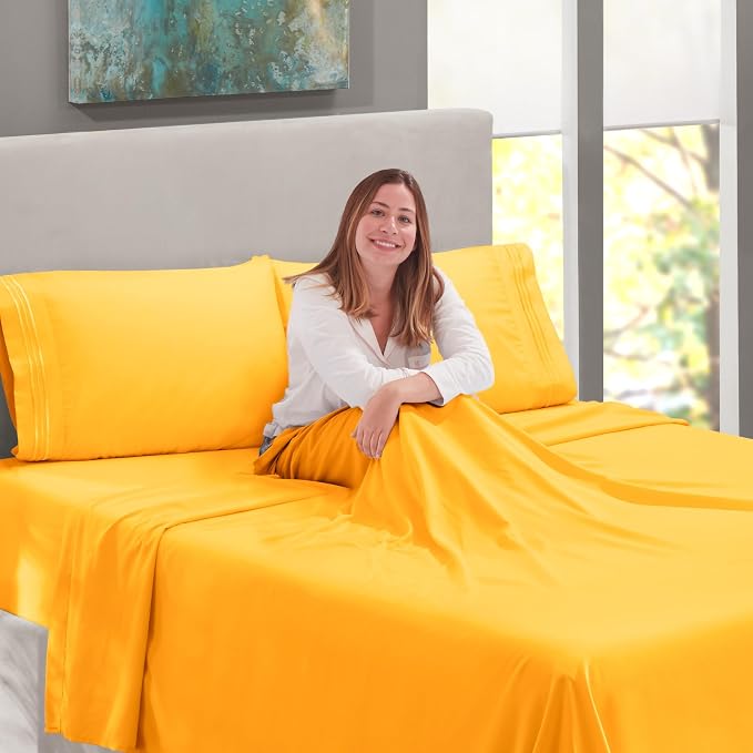 Premium Solid Plain Single Bedsheet With 1 Matching Pillow Cover | Size 60 X 90 Inches, Yellow | 300 Thread Count Microfiber For Single Bedsheet