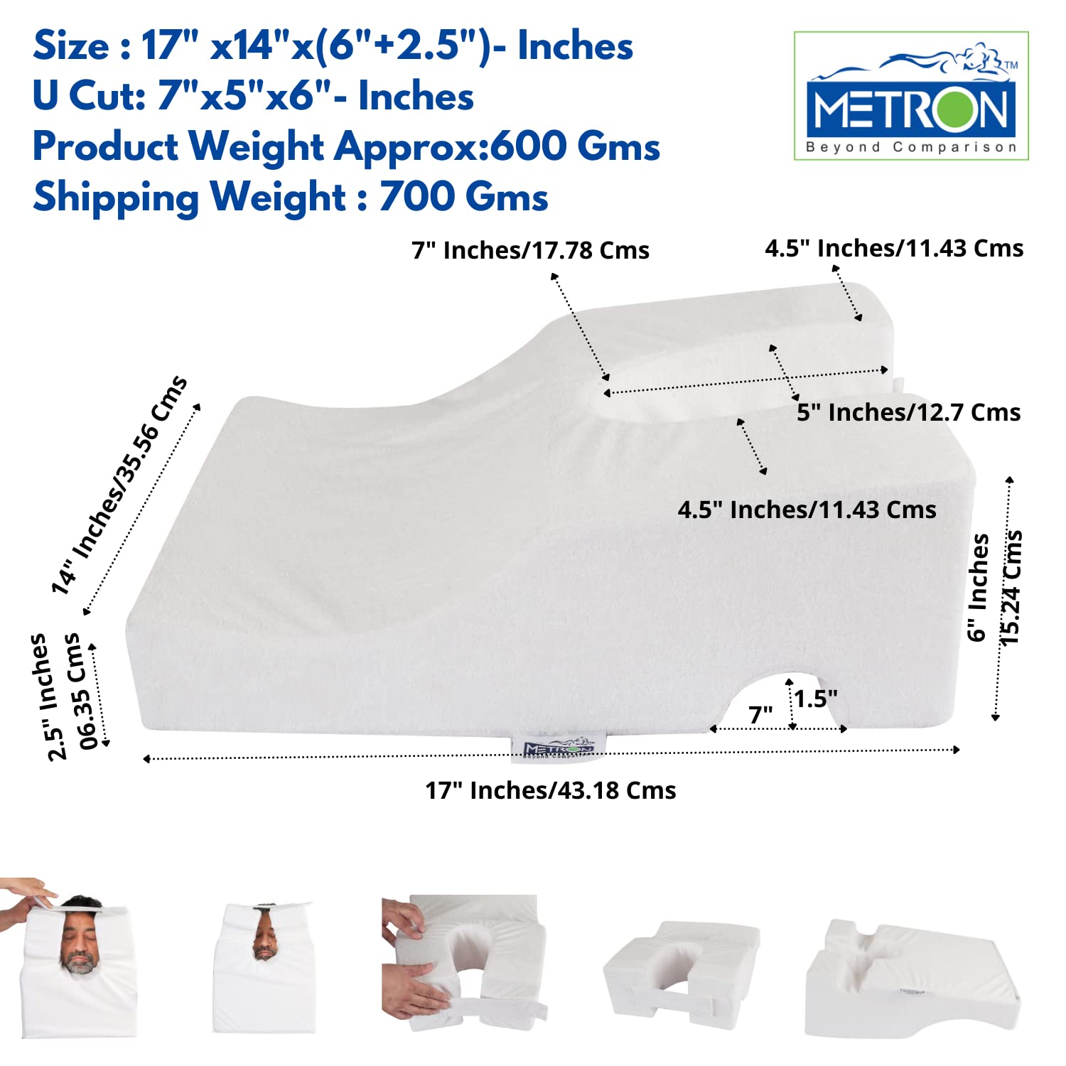 Face Down Pillow For Sleeping, Lying Face Down For Massage Post Surgery, White | Reduce Pressure & Corrects Spine Position | | Flat Side For Men & Cut Designed Side For Women, Washable Pillow