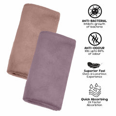 Housse Microfiber Hand Towel 400 Gsm | Premium Quality Towels Ultra Absorbent & Anti-Bacterial For Gym (Dapple Grey & Luxurious Mocha) - Pack Of 2