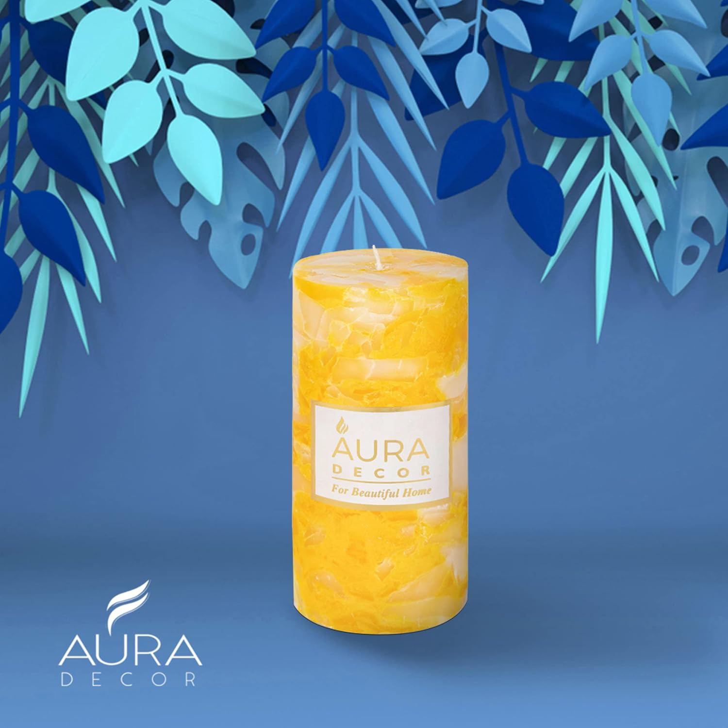 VANILLA CHUNK HIGHLY FRAGRANCE PILLAR CANDLE 6 INCH | 65 HOURS HOME DECOR CANDLE