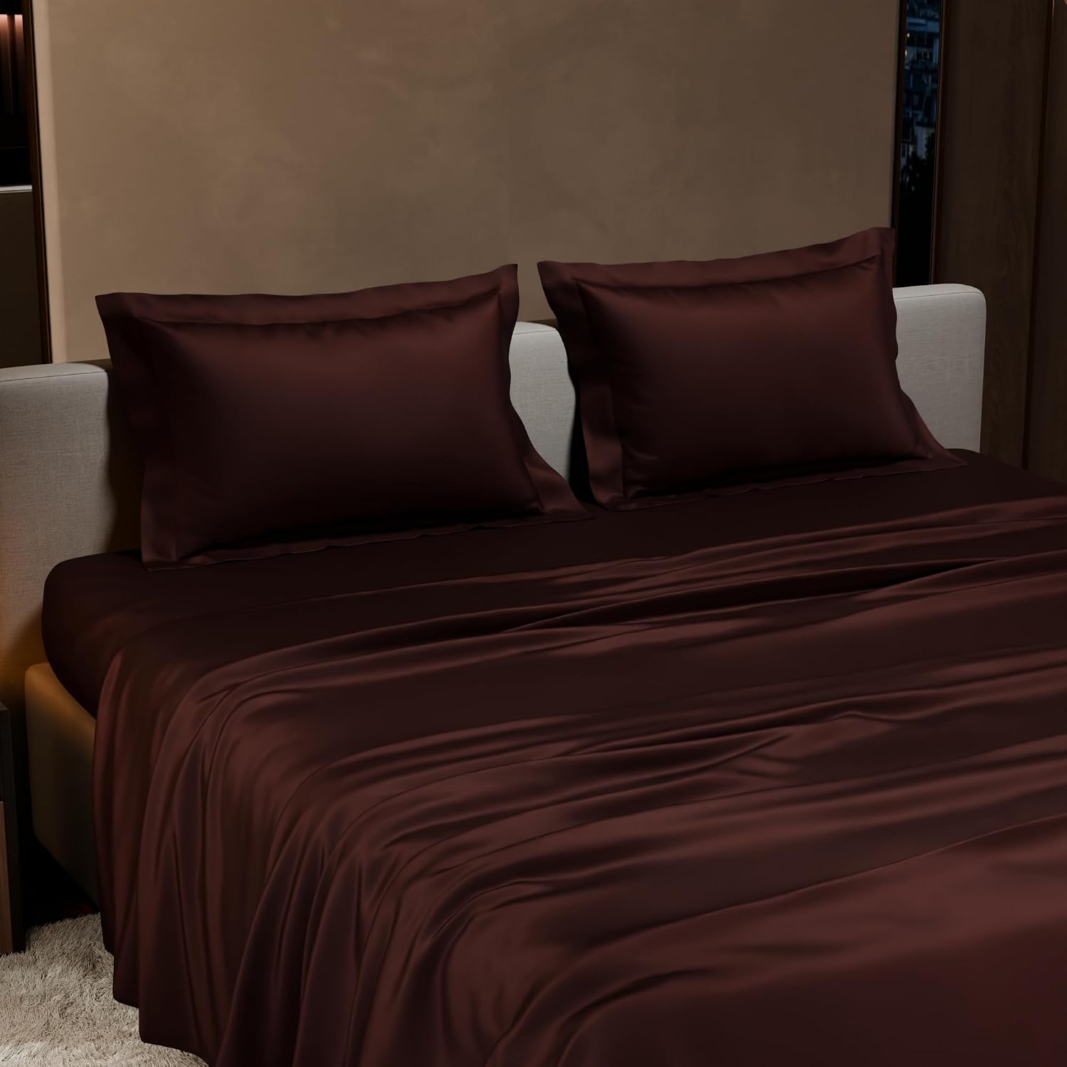 Satin Bedsheet King Size Bed With 2 Pillow Covers | 90 X 108 Inches, Hot Chocolate | Premium Bedding Set, Gifts For Couples, Wedding, Anniversary