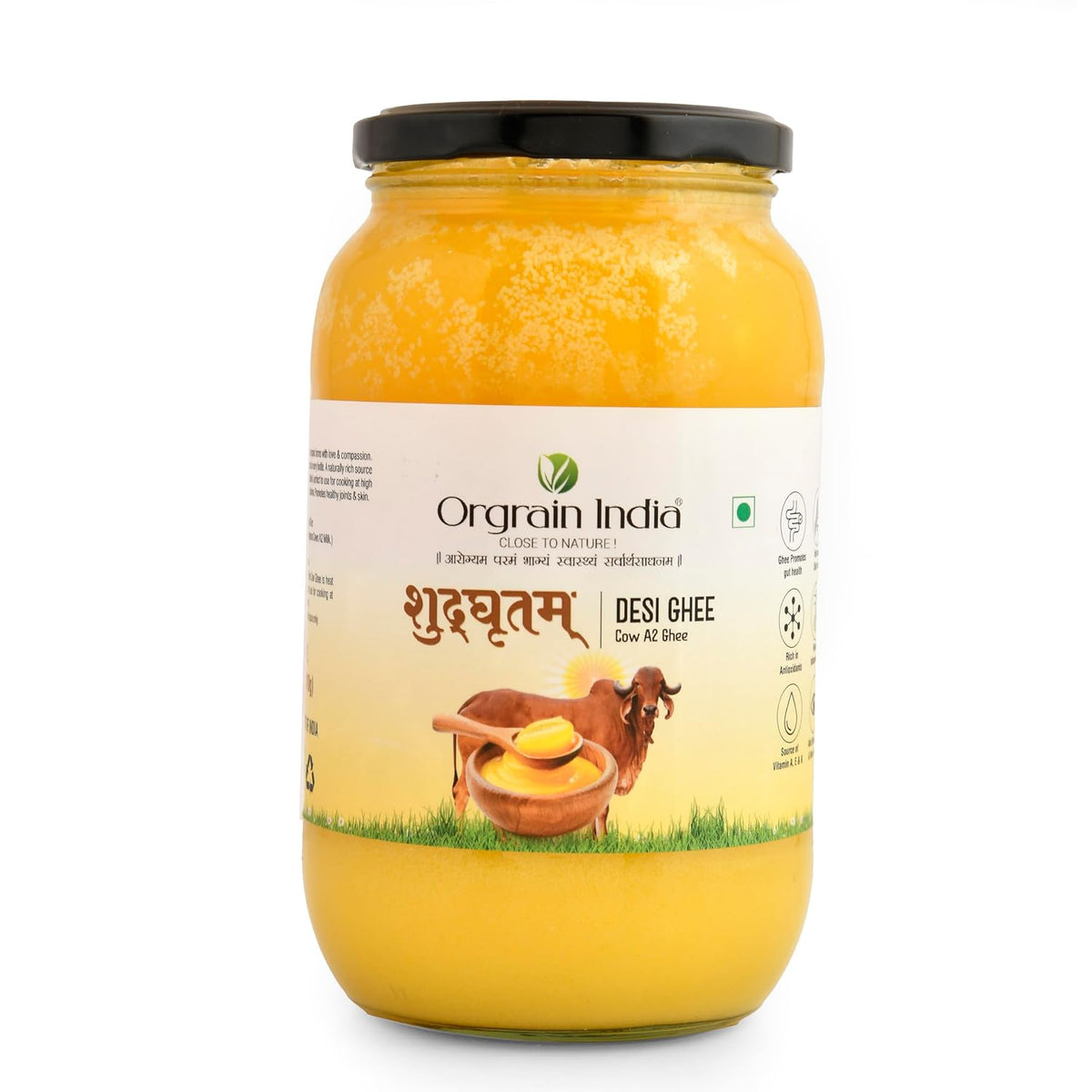 Natural ?????????? Desi Cow Ghee By Orgrain India | Rich In Nutrients & Healthy Desi Cow Ghee For Boost Energy | (1 Litr) 33.8 Ounce | Jar Pack