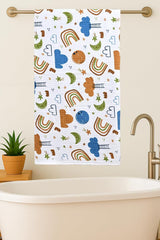 Mafatlal Coo Coo 100% Cotton Kids Bath Towel 250 Gsm | Soft, Lightweight & Quick-Dry Fun Cartoon Print Lucent White Towel (Orange) - 1 Pcs