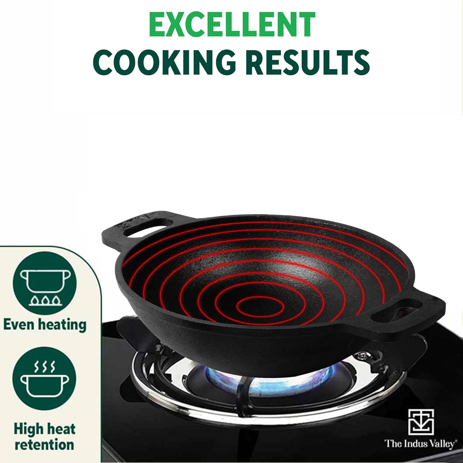 Pre-Seasoned Black Cast Iron Kadai With Flat Handle - Medium, 25.6cm, 10 Inch, 2.4 Liters, 2.5 Kg | Naturally Nonstick Wok Model Kadhai, 100% Pure & Toxin-Free, No Chemical Coating