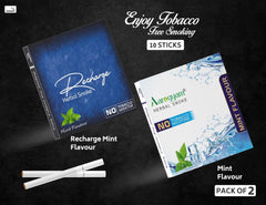 Aarogyam Herbals Pack Of 2 Flavours 100% Tobacco & Nicotine Free Cigarette For Relieve Stress & Mood Enhance Product Mint, Recharge - 10 Sticks X 2 Packets