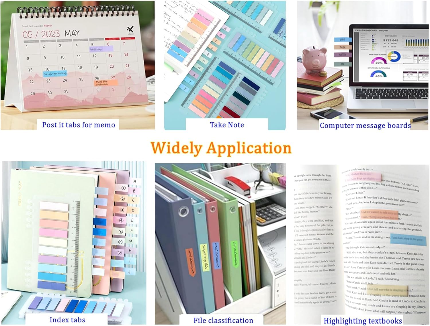 Sticky Book Tabs, Book Markers, Repositionable Book Flags Strip, Multicolor - 3 Packs