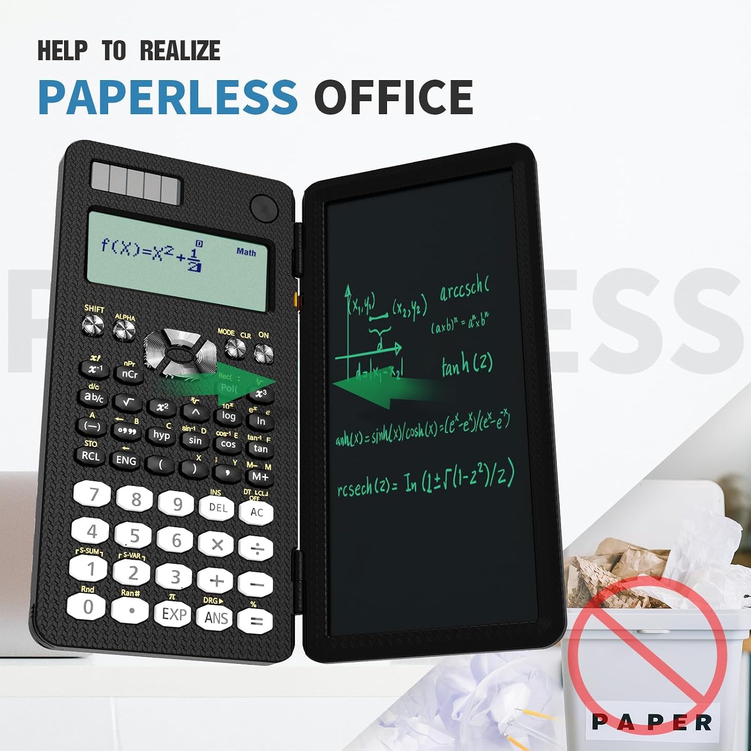 Scientific Calculator For School With Notepad, Roatee Middle & High School Supplies For Students, 82 MS Foldable 2-line Display Science Calculator With Writing Tablet, Solar And Battery Powered