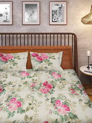 Double Bedsheet For King Size - 110 X 108 Inches, With 2 Pillow Covers, Pink & Green | Natural Fibers, Comfortable Bedsheet