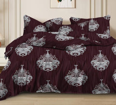 1 Flat Bedsheet For King Size With 2 Pillow Cover + Comforter - 90 X 100 Inch, Wine | Super Soft Glace Cotton - 4 Pcs Bedding Set | Perfect Gifts Set Wedding, Anniversary