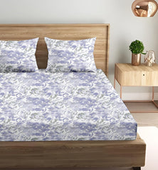 King Size Fitted Bedsheet With 2 Large Pillow Covers - 108 X 108 Inches, Purple & White | Soft, Breathable & Durable | Wrinkle Resistant