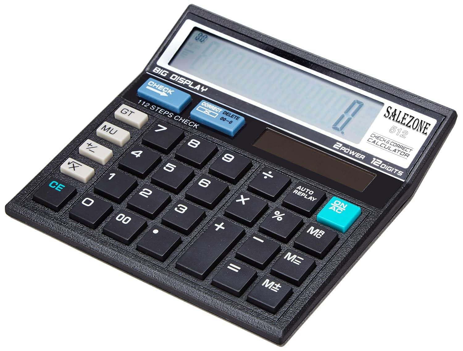 Salezone® 12 Digit Calculator With 120 Steps Check Function And Special Buttons For Grand Total (GT), Mark Up (MU) Check And Correct Function Desktop Calculator (3 Years Warranty)