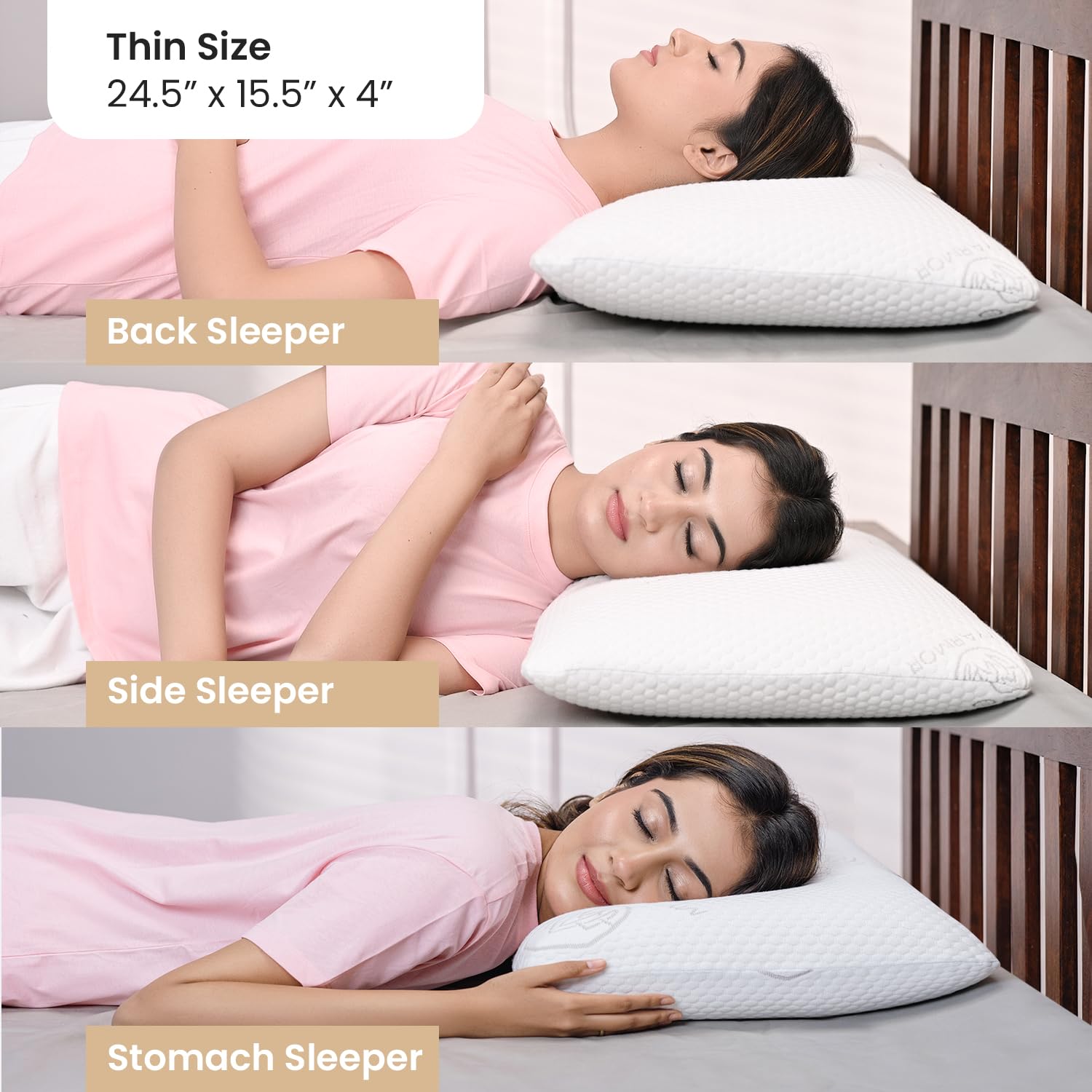 Memory Foam Pillow, Orthopedic Pillow For Sleeping, White, Thin Size - 4 Inch | With Removable Washable Jacquard Cover, Neck Support, Cooling, Hypoallergenic, Adjustable - Pack Of 1