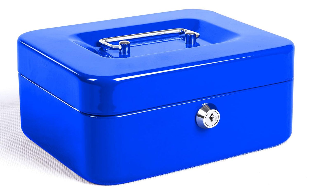 Locking Medium Steel Cash Box With Money Tray, Lock Box, Colour - Blue, Material - Alloy Steel, Special Feature