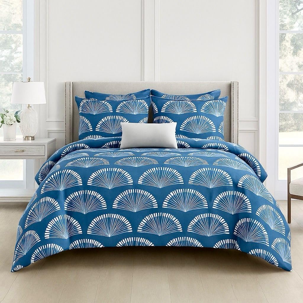 Queen Size Printed Double Bedsheet With Two Pillow Covers For Home | 90 X 100 Inches, Blue & White - Beautiful Bedsheet Set | Perfect For Gifting Wedding, Anniversary