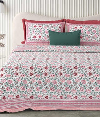 Pure Cotton Double Bedsheet For King Size With 2 Pillow Covers | 90 X 108 Inches, White & Pink | Ultra-Soft & Skin-Safe | Breathable Summer Comfort