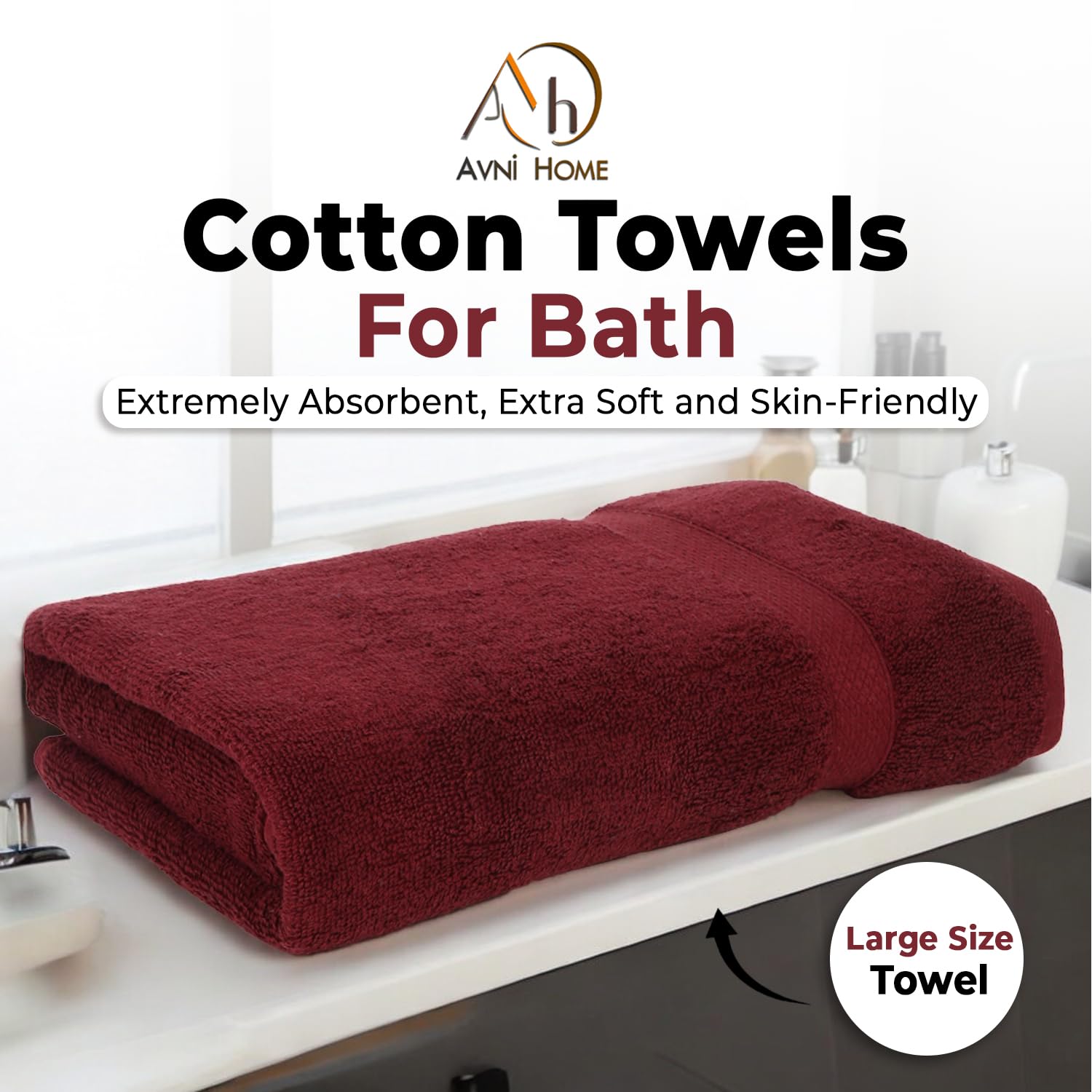 Avni Home Cotton Bath Towels 500 Gsm | Towels For Bath Large Size Extra Soft & Absorbent Bath Towel For Men & Women (Red)