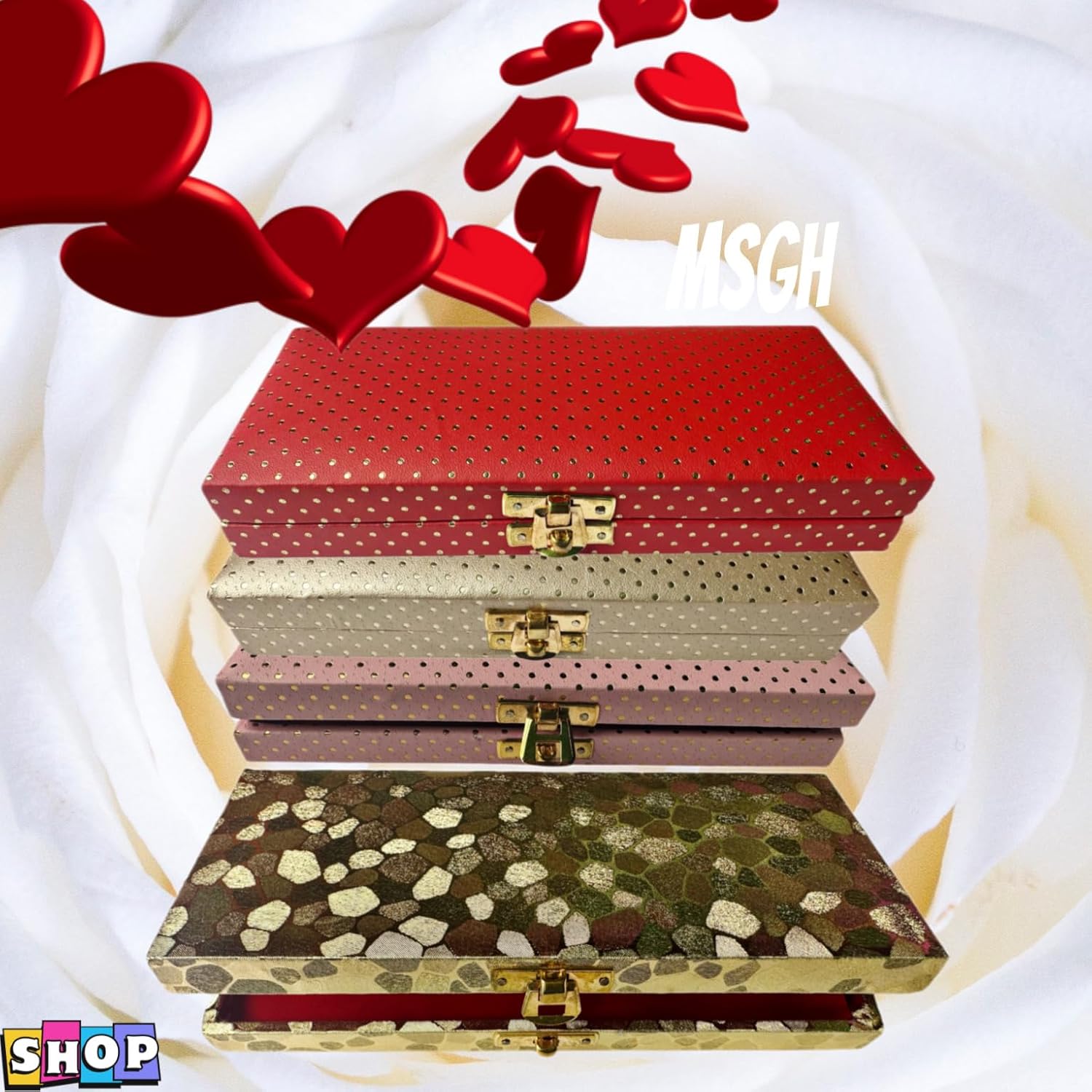 Designer Premium Mdf Wedding Box/Cash Box, Shagun Box, Decorative Box, Money Box, Gaddi Box 20 X 9 X 4cm, Colour - Pink , Style - Elegant
