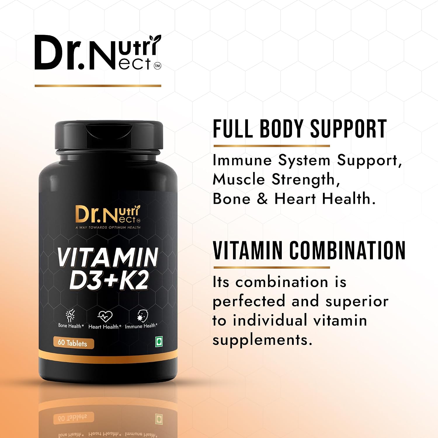 Dr. Nutri Nect Vitamin D3 + K2 (As Mk7) For Bone Health And Immune Support | Healthy Bones, Strong Muscles & Boosts Immune System For Men And Women | 60 Tablets , 100gm 0.2lbs