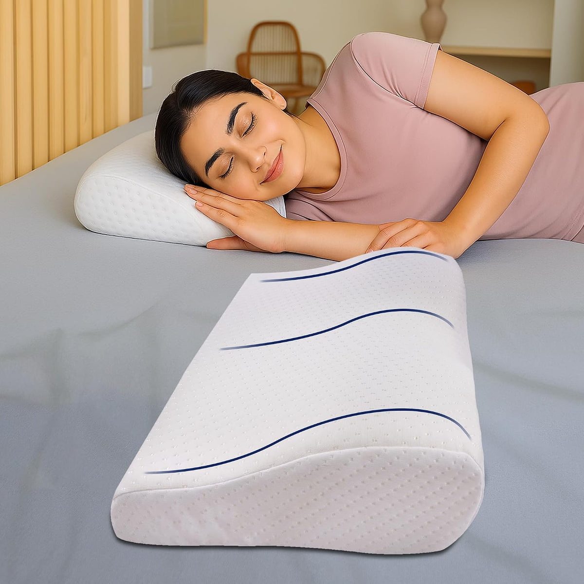Orthopedic Memory Foam Pillow For Neck Pain Relief, White - 19 X 11 X 2.5 Inch | Ergonomic Cervical Support For Spinal Alignment & Better Sleep | For Head, Shoulder Pain Relief - 1 Piece