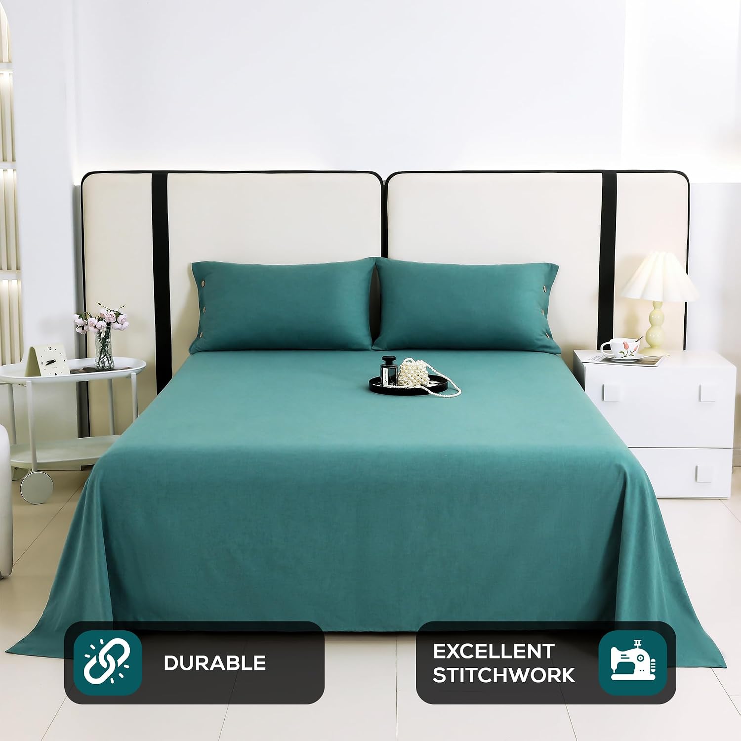 Soft Bedsheet For King Size Bed With 2 Matching Pillow Cover | 98 X 106 Inches, Green | Skin-Friendly Touch & Lasting Comfort - Soft & Breathable