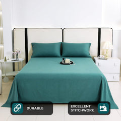 Soft Bedsheet For King Size Bed With 2 Matching Pillow Cover | 98 X 106 Inches, Green | Skin-Friendly Touch & Lasting Comfort - Soft & Breathable