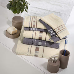 Casa Copenhagen Egyptian Design 2 Bath + 2 Hand & 2 Face Towels 1800 Gsm | He & She X Line Collection 100% Cotton 6 Piece Towel Set - Grey & Cream