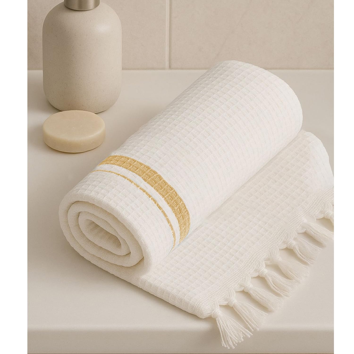 Pixel Home Decor Bath Towel 250 Gsm | Easy For Travel Micro Waffle Cotton Bath Towel (Yellow)