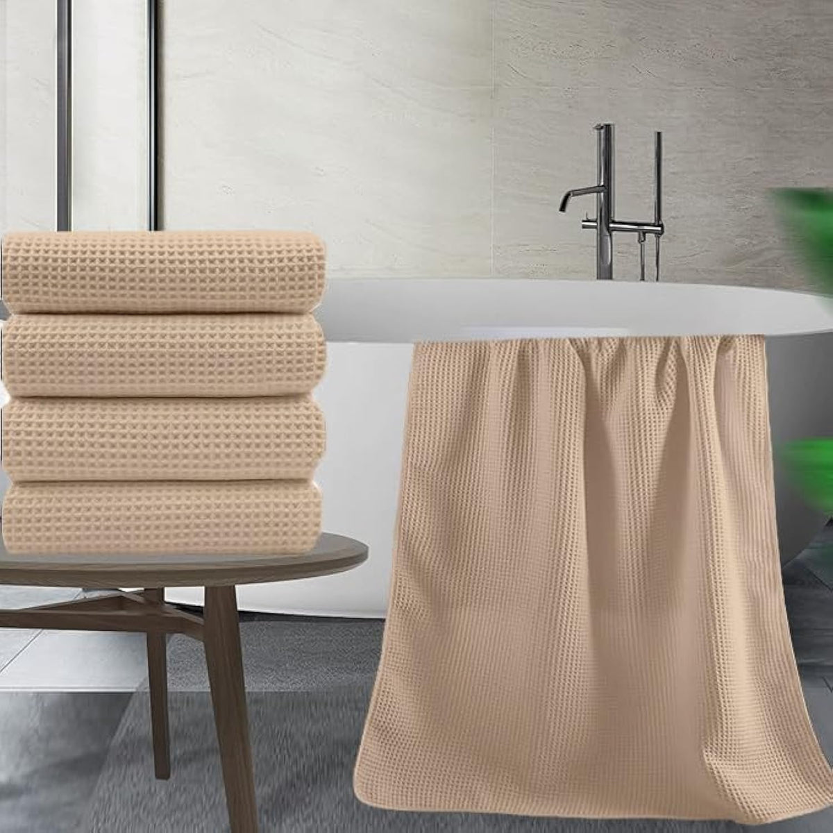Enchant Home Pure Cotton Waffle Towel 400 Gsm | Lightweight Anti-Microbial & Water Absorbent Soft Touch Quick Drying Bath Towel | Charcoal