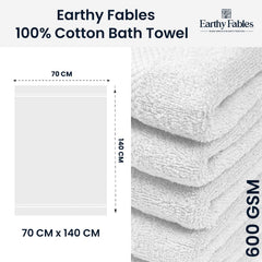 Earthy Fables Premium Bath Towel 600 Gsm | 100% Combed Cotton Ultra Soft, Quick Dry & Highly Absorbent For Home | 140 X 70 Cm (White)