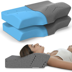 Cool Gel Cervical Pillow For Neck Pain, Spondylitis Neck - 20 X 12 X 4 Inches | Orthopedic Memory Foam Pillow For Sleeping, Neck Support Contour Pillow For Shoulder Pain - Pack Of 2