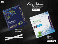 Aarogyam Herbals Pack Of 2 Flavours 100% Tobacco & Nicotine Free Cigarette For Relieve Stress & Mood Enhance Product Mint, Blueberry - 10 Sticks X 2 Packets