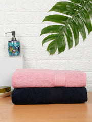 Creeva Classic Bath Towel 1000 Gsm (Navy & Baby Pink) - Set Of 2