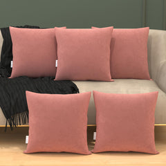 Microfiber Square Soft Pillow Cushion For Sofa & Bed, Peach - 16 X 16 Inch | Fluffy For Comfort & Back Support | Breathable, Washable | Premium Velvet Outer Cover With Zip - Pack Of 5