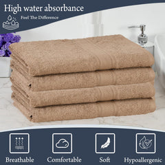 Fresh From Loom Luxury Edition Egyptian 100% Pure Cotton Bath Towel 2400 Gsm | High Water Heavy Soft Dual Stitched Bath Towel (British Tan) - 4 Pcs