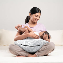 Feeding Pillow For New Born Baby, 5 In 1 Multipurpose Use, Nursing Pillow, White | Paisley Printed, For Breastfeeding With Cotton Removable Cover | Washable, Multi-Use & Easy To Clean