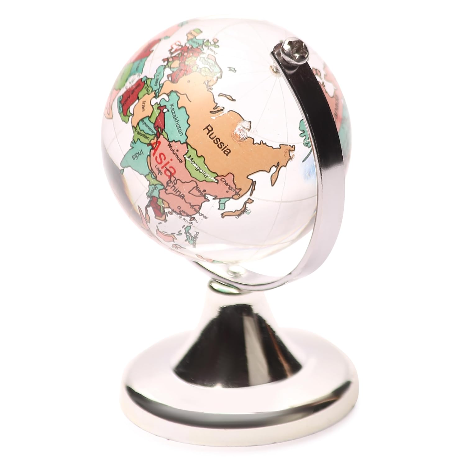 Crystal Globe With Silver Stand For Positive Energy, Vastu Remedy, Prosperity For Office Home Study Table, Kids Students & Adults Learning (Silver, Medium) Pack Of 1