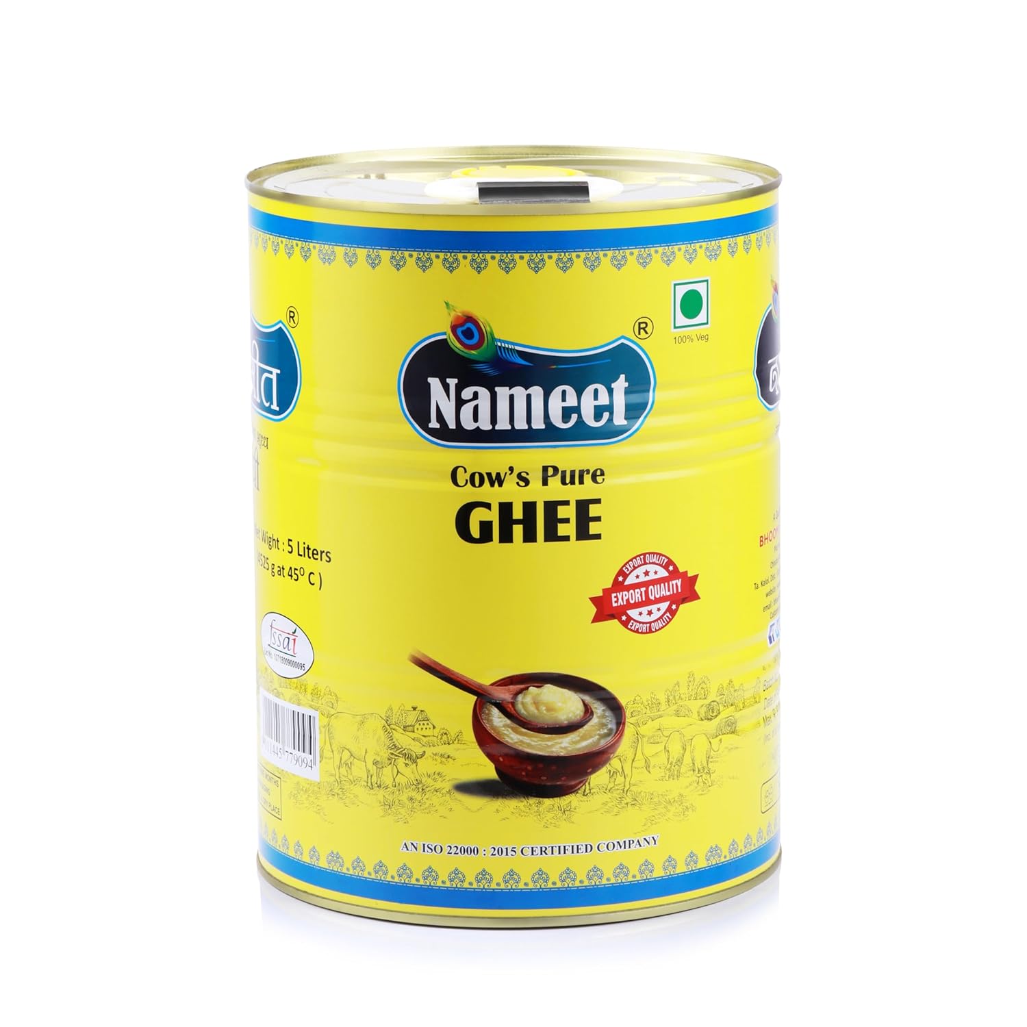 Premium Desi Cow Ghee By Nameet | Rich In Nutrients & Healthy Desi Cow Ghee For Cooking, Frying | (5 Litre) 169.0 Ounce | Tin Pack