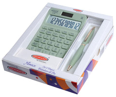 Bambalio Set Of Elegant Calculator & Pen Green | 12 Digits-large LC Display ,112 Steps Check And Correct | 3 Years Warranty - For Use School, Office, Study, Travel, Daily Use