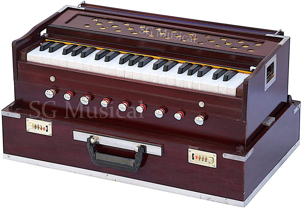 Harmonium With Carry Bag - 2 Reeds (Base-Male), 3.5 Octaves, Multi Fold Bellow, 42 Keys, 9 Stopper Folding Harmonium, Coupler Function | Tuning A440 Hz Pitch