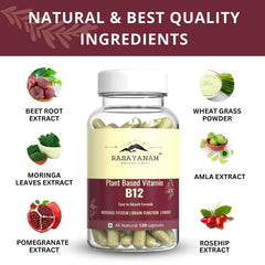 Rasayanam Plant Based Vitamin B12 Supplement For Men & Women | Organic Formulation For Vegetarians & Vegans To Support Nervous System & Brain Function | 120 Capsules , 200gm 0.4lbs , Each Pack Of 2