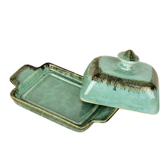 Studio Pottery Ceramic Butter Dish With Lid - Sea Green, Height: 8 Cm | Butter Pot - Butter Container For 500 Gm