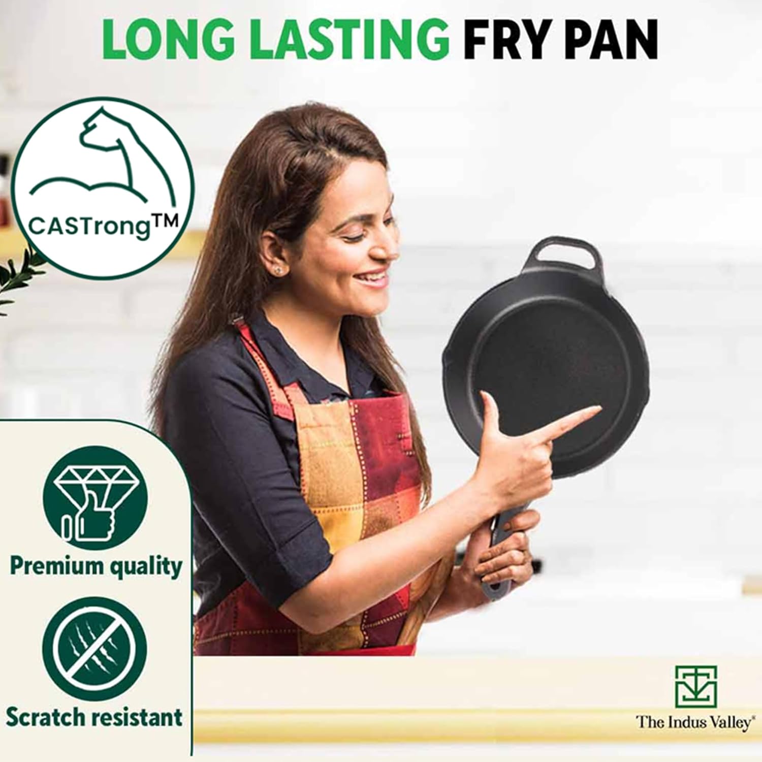 Pre-Seasoned Black Cast Iron Fry Pan Or Skillet With Long Handle - Medium 26.2cm, 10.3 Inch, 1.8 Ltr, 2.3 Kg | Induction Friendly, Nonstick Fry Pan, 100% Pure & Toxin Free, No Chemical Coating