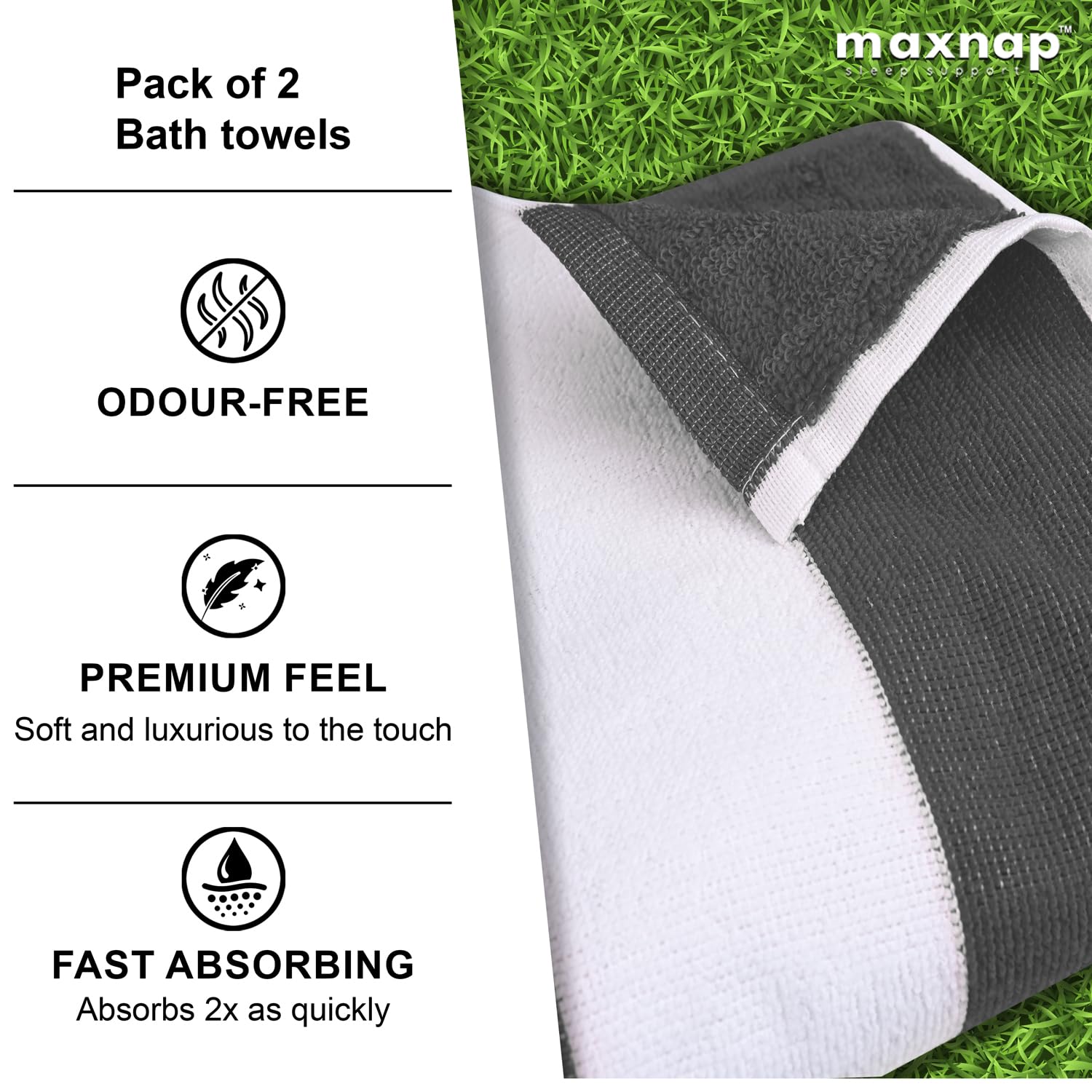 Maxnap Sunstripe Premium Cabana Striped Towel 600 Gsm | 100% Cotton, Soft & Quick-Dry Pool Towels - Set Of 2 (Grey)