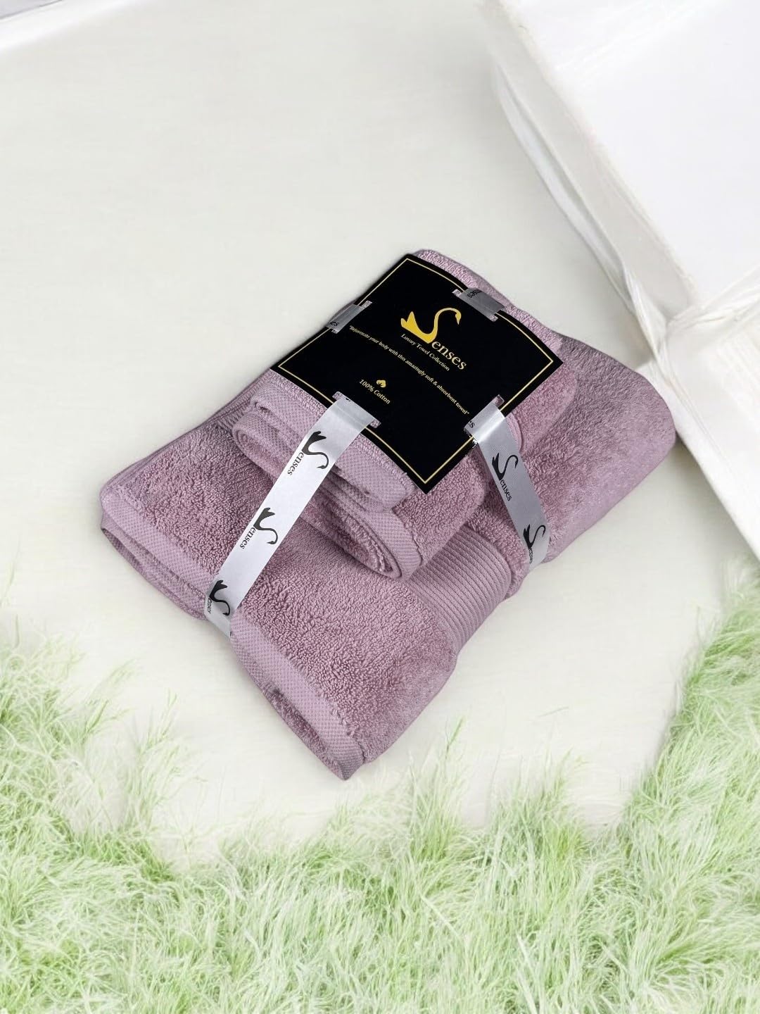 Senses By Riba Cotton Towel Bath, Hand & Wash 930 Gsm | Super Soft, Absorbent, Lightweight, Antimicrobial, Low Linting | Pack Of 3 (Mauve)